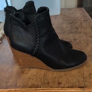 Maurices Black Wedge Boots with Braided Detail